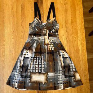 Vintage Abstract Mini Dress Brown Art Print – Small – Made in USA, Co·me Co·me